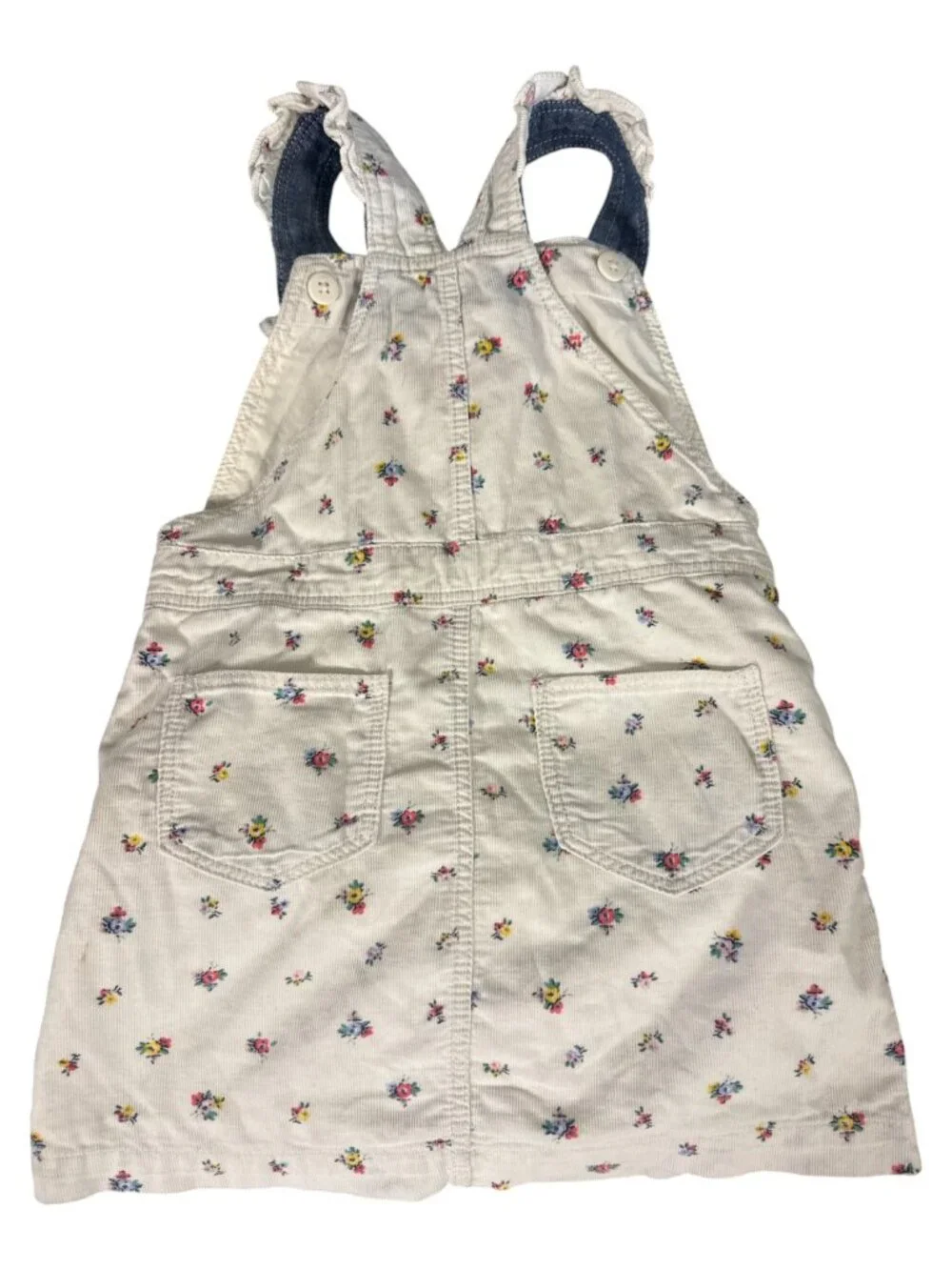 Gap Toddler Girls Approx 4 White Blue Pink Floral Corduroy Overall Jumper Dress